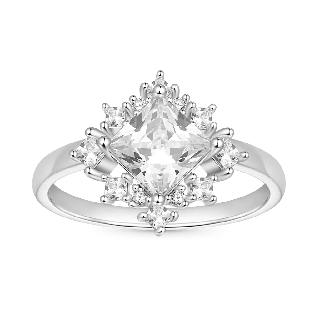 Gnoce Pagoda-Cut White Zirconia Ring Platinum-plated Silver Blend