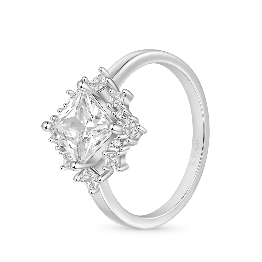Gnoce Pagoda-Cut White Zirconia Ring Platinum-plated Silver Blend - Image 2