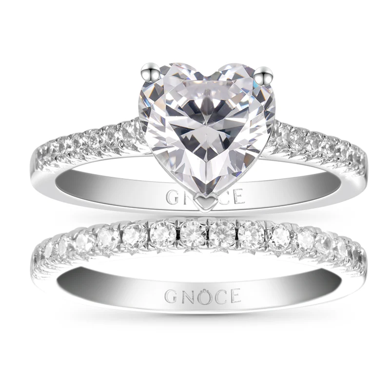 Gnoce Double Clear Heart Cut Ring Set Platinum-plated Silver Blend