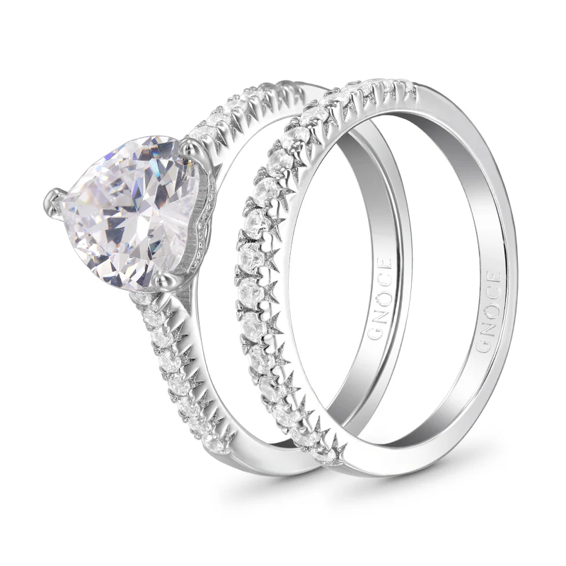Gnoce Double Clear Heart Cut Ring Set Platinum-plated Silver Blend - Image 2