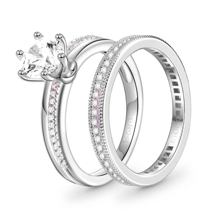 Gnoce Double Clear Round Cut Stackable Ring Platinum-plated Silver Blend - Image 2