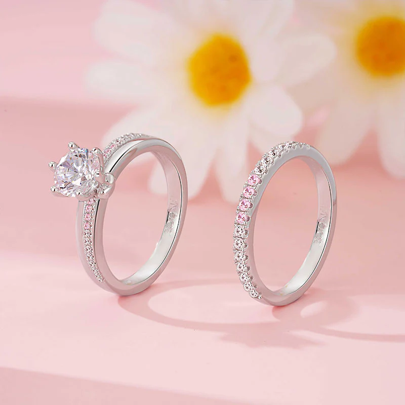 Gnoce Double Clear Round Cut Stackable Ring Platinum-plated Silver Blend - Image 3