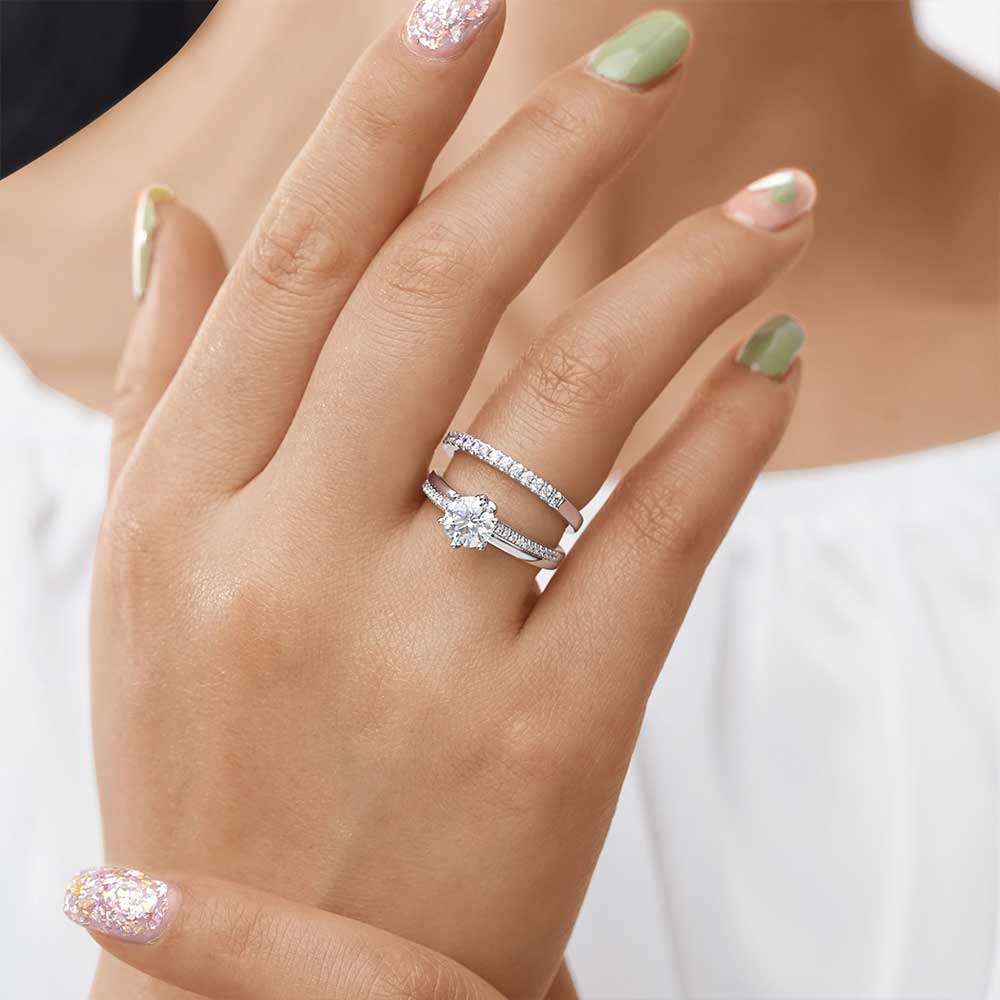 Gnoce Double Clear Round Cut Stackable Ring Platinum-plated Silver Blend - Image 5