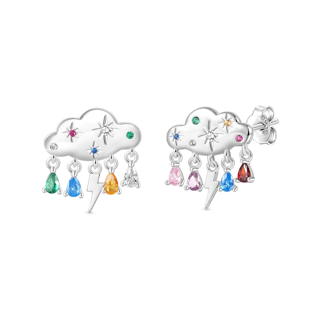 Gnoce Cloud Raindrop Birthstone Stud Earrings - Image 3