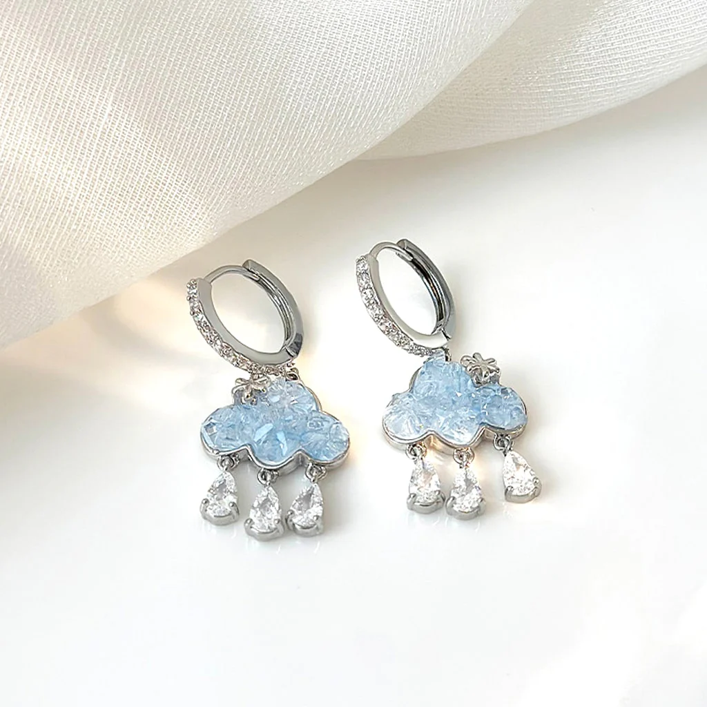 Gnoce Blue Cloud Tassel Stud Earrings - Image 2