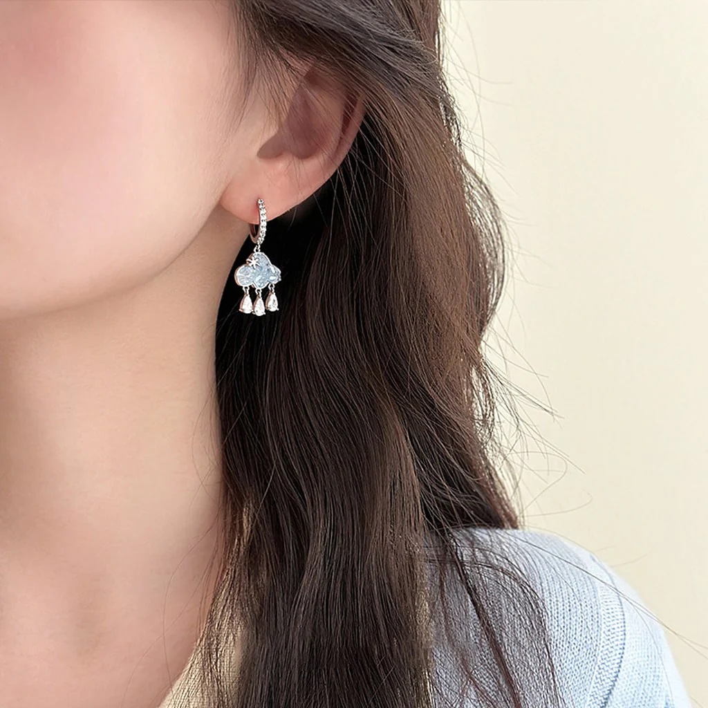 Gnoce Blue Cloud Tassel Stud Earrings - Image 3