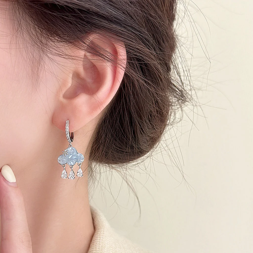 Gnoce Blue Cloud Tassel Stud Earrings - Image 4