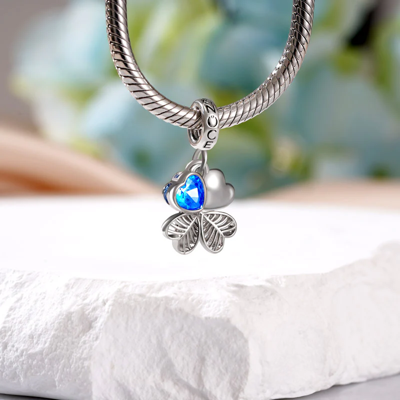 Gnoce Lucky Cloverleaf & Wishbone Charm Platinum-plated Silver Blend - Image 3