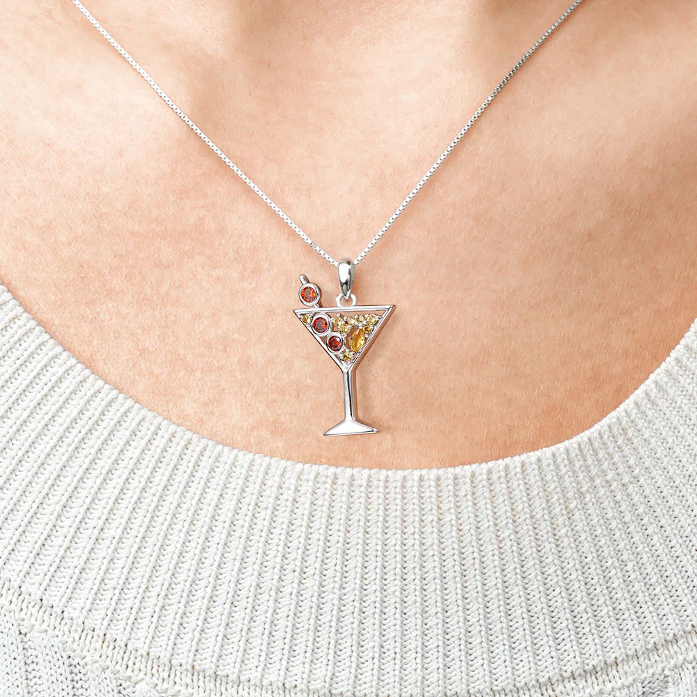Gnoce Sparkling Cocktail Stemware Necklace Platinum-plated Silver Blend - Image 4
