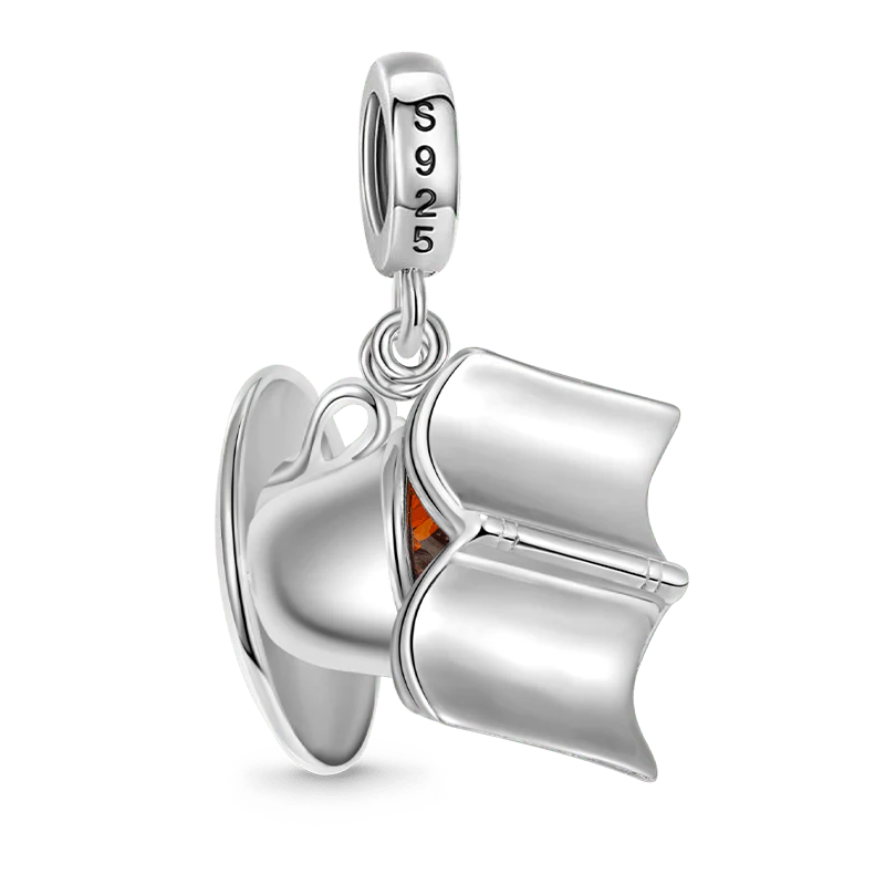 Gnoce Leisure Time Coffee Cup& Book Pendant Dangle Charm - Image 2