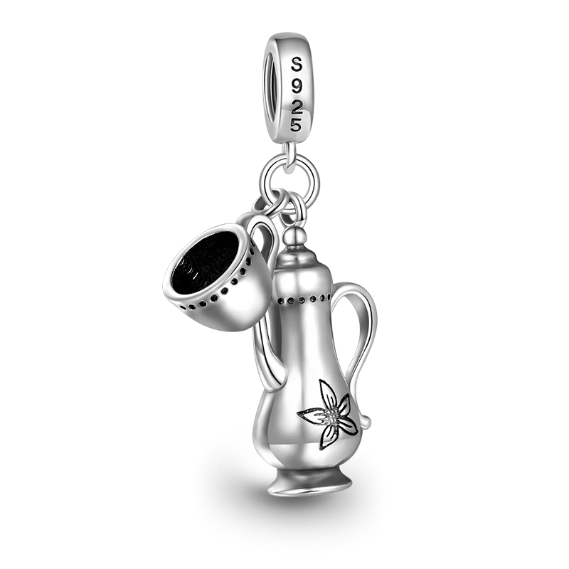 Gnoce Distressed Coffee Pot Pendant Platinum-plated Silver Blend - Image 2