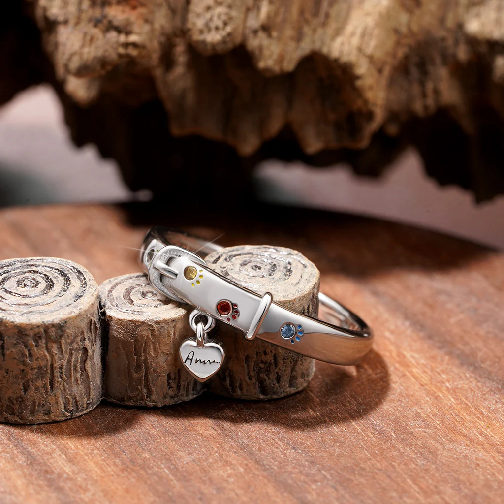 Gnoce Collar Paw Print Engravable Band Ring - Image 4