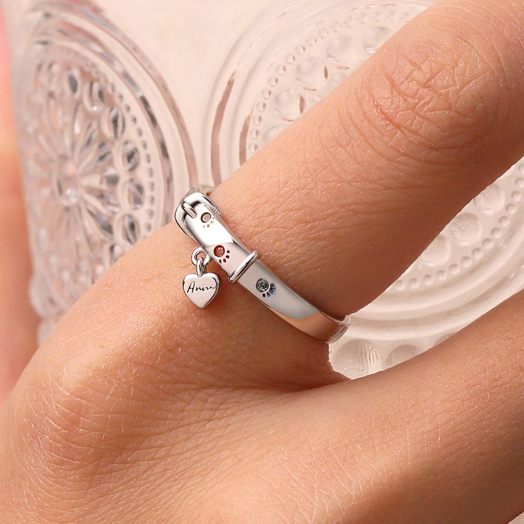 Gnoce Collar Paw Print Engravable Band Ring - Image 6