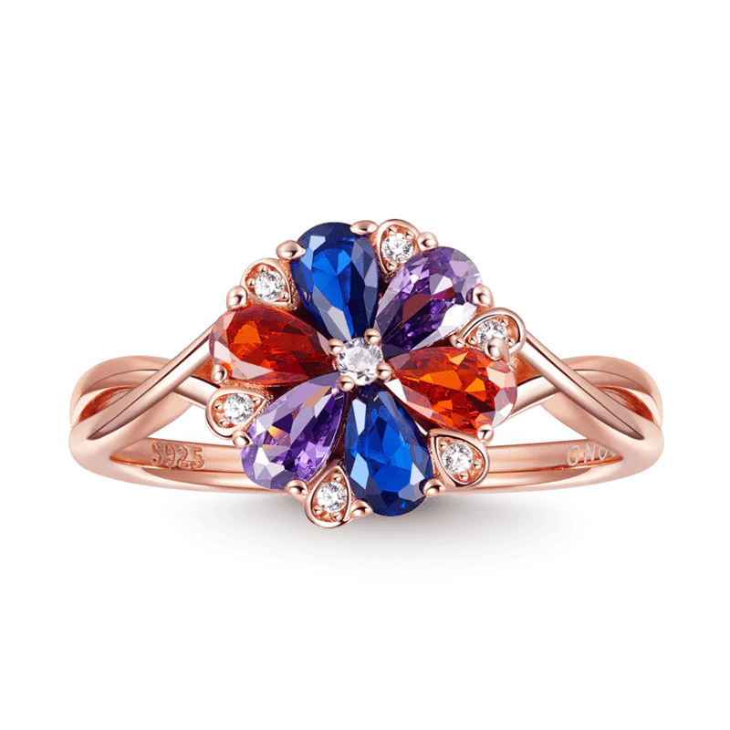 Gnoce Color Flower Gems Fashion Ring Platinum-plated Silver Blend
