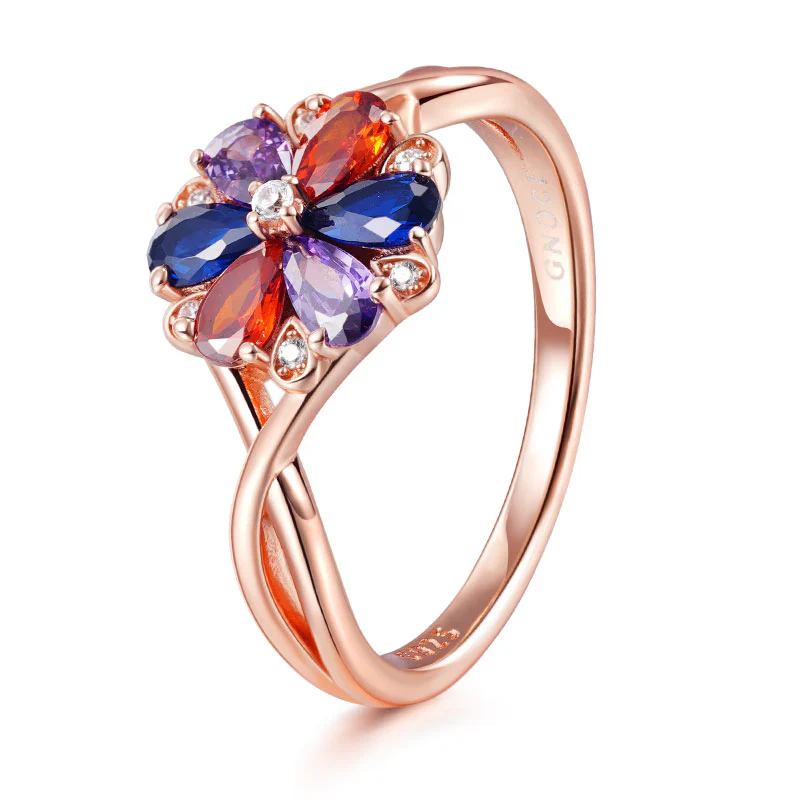 Gnoce Color Flower Gems Fashion Ring Platinum-plated Silver Blend - Image 2