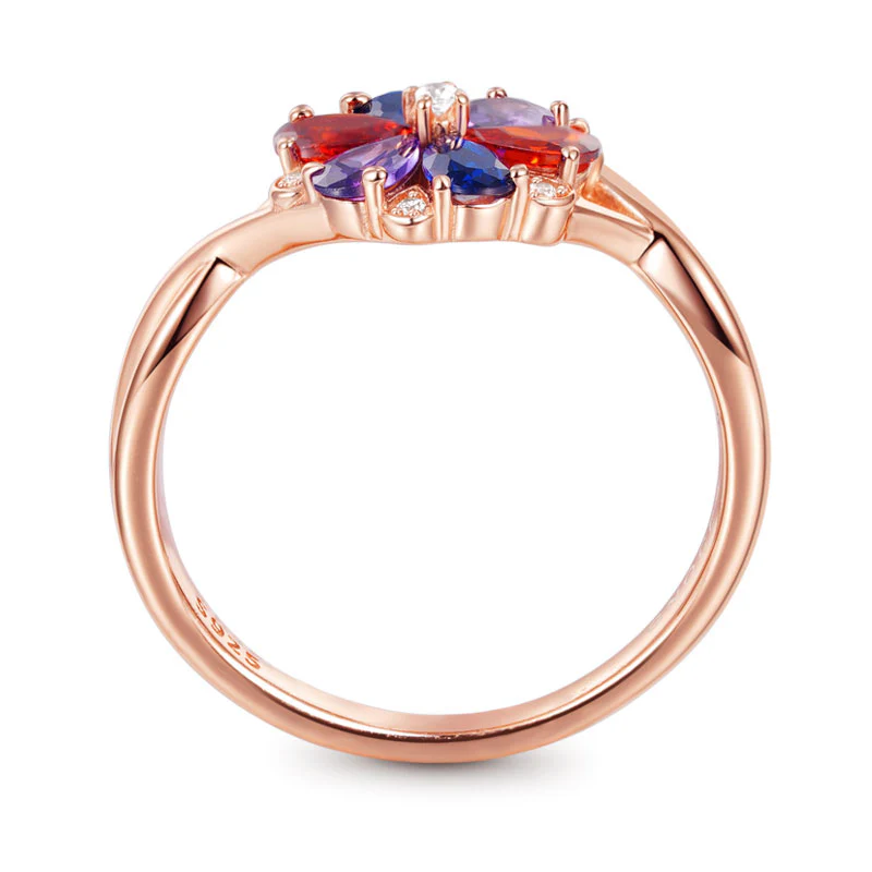Gnoce Color Flower Gems Fashion Ring Platinum-plated Silver Blend - Image 3