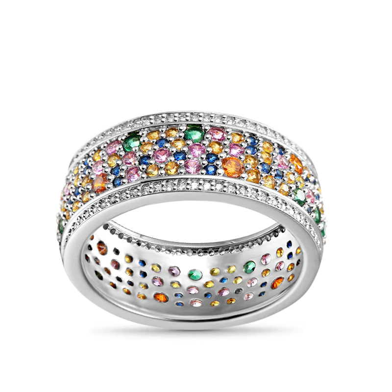 Gnoce Colorful Brilliant Cut Band Ring Platinum-plated Silver Blend