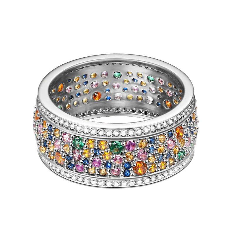 Gnoce Colorful Brilliant Cut Band Ring Platinum-plated Silver Blend - Image 2