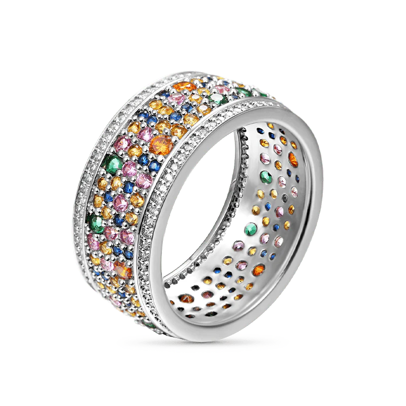 Gnoce Colorful Brilliant Cut Band Ring Platinum-plated Silver Blend - Image 3