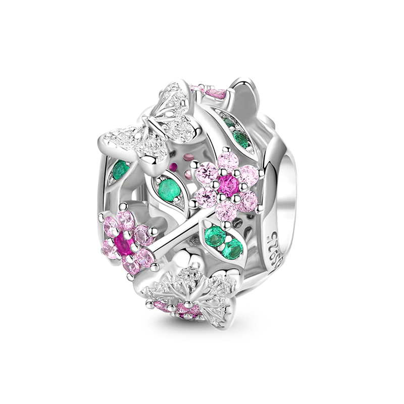 Colorful Butterfly Charm Bead S925 Sterling Silver Inlaid with Gemstones