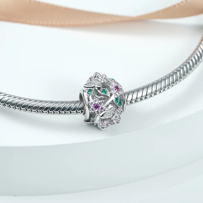 Colorful Butterfly Charm Bead S925 Sterling Silver Inlaid with Gemstones - Image 2