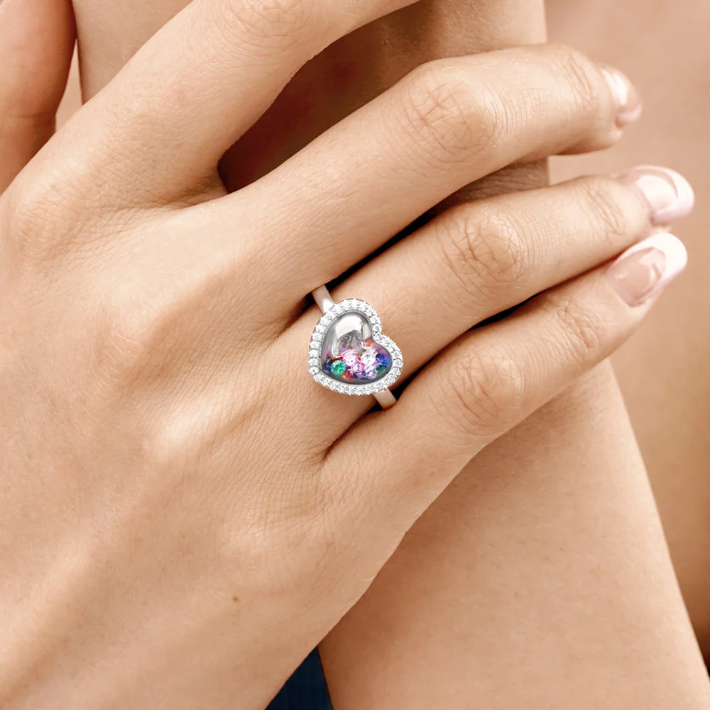 Gnoce Confetti Shaker Heart-cut Ring Platinum-plated Silver Blend - Image 5