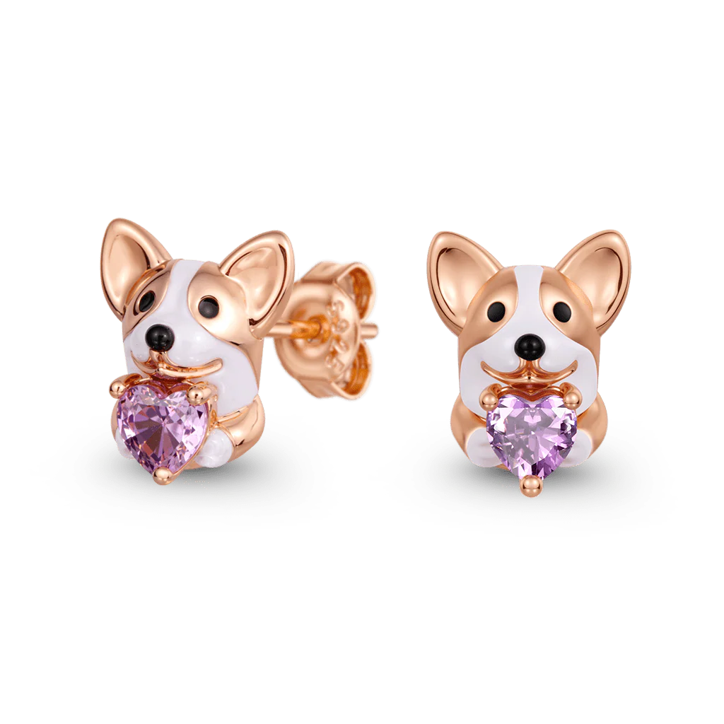 Gnoce Corgi Embrace Love Stud Earrings Platinum-plated Silver Blend