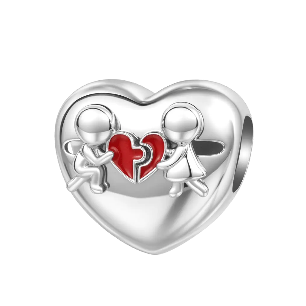 Gnoce Couple Heart Charm Platinum-plated Silver Blend