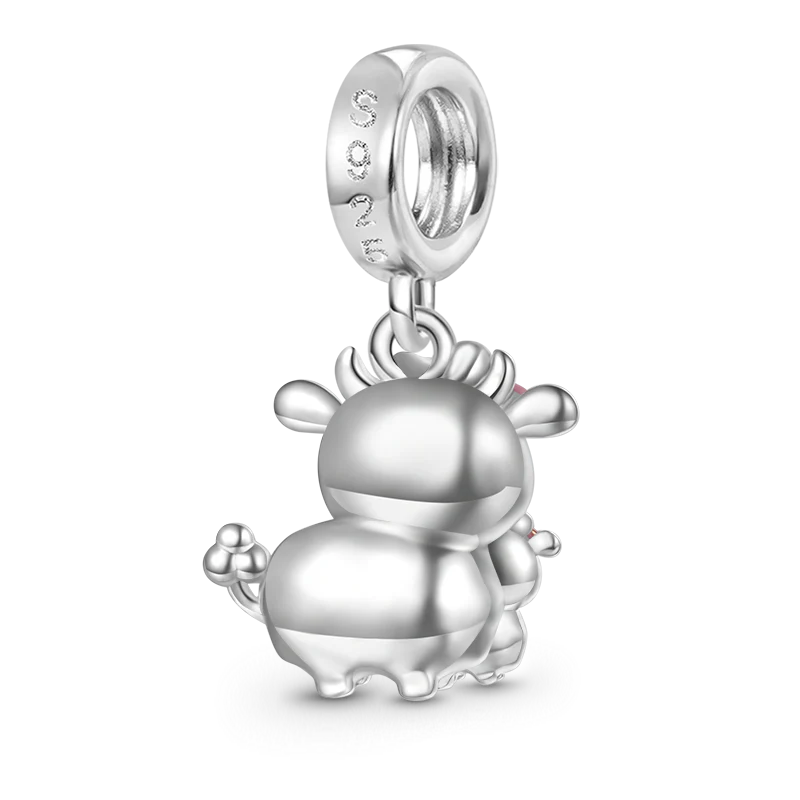 Gnoce Embrace Love Cow & Baby Charm Platinum-plated Silver Blend - Image 2