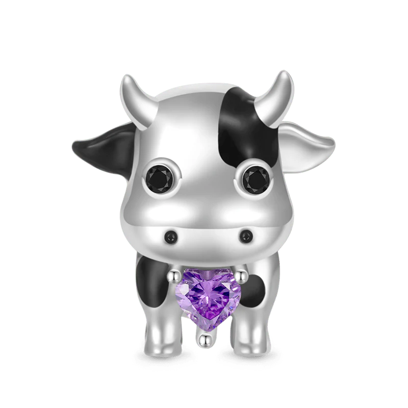 Gnoce Chinese Zodiac Ox Embraces Heart Charm Platinum-plated Silver Blend