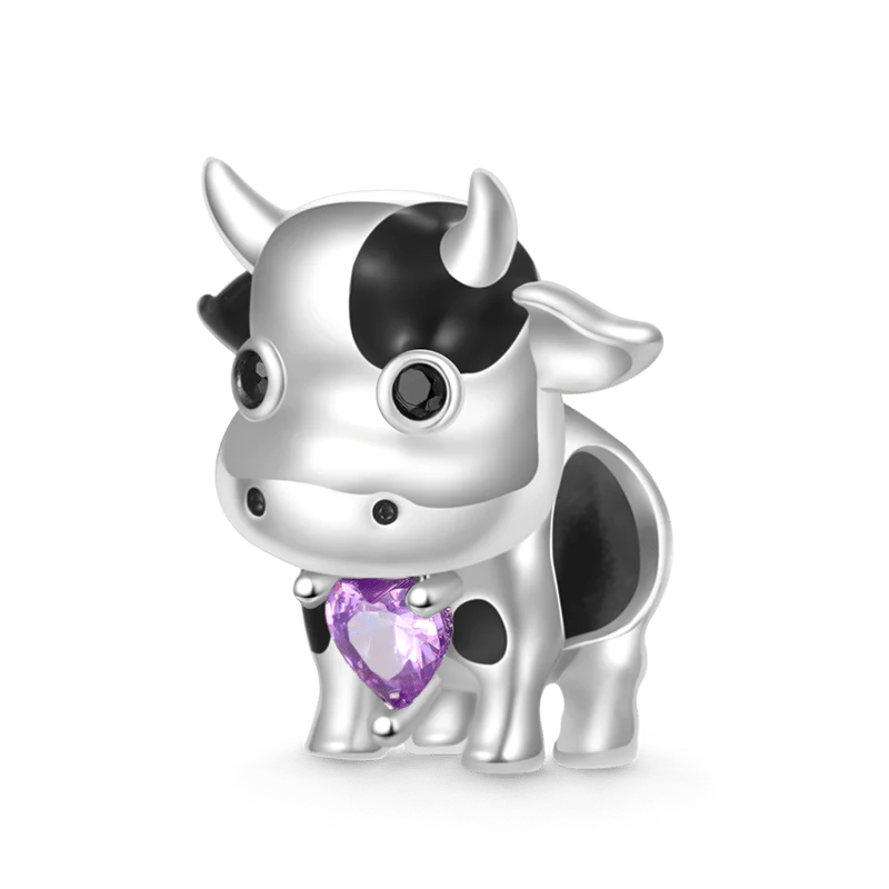 Gnoce Chinese Zodiac Ox Embraces Heart Charm Platinum-plated Silver Blend - Image 2