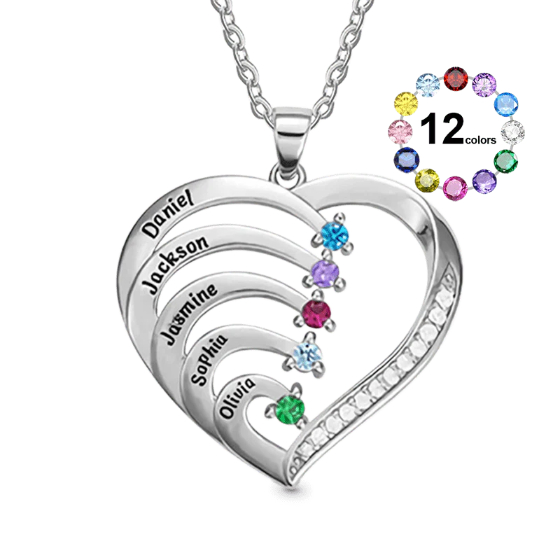 Gnoce Creative Three-color DIY Heart Necklace with 1-6 Birthstones