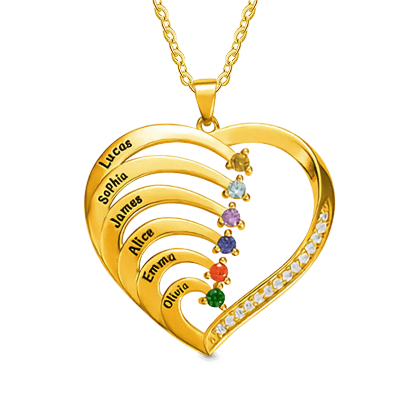 Gnoce Creative Three-color DIY Heart Necklace with 1-6 Birthstones - Image 2