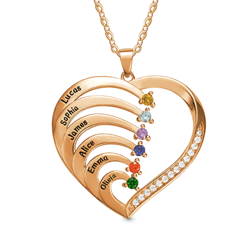 Gnoce Creative Three-color DIY Heart Necklace with 1-6 Birthstones - Image 3
