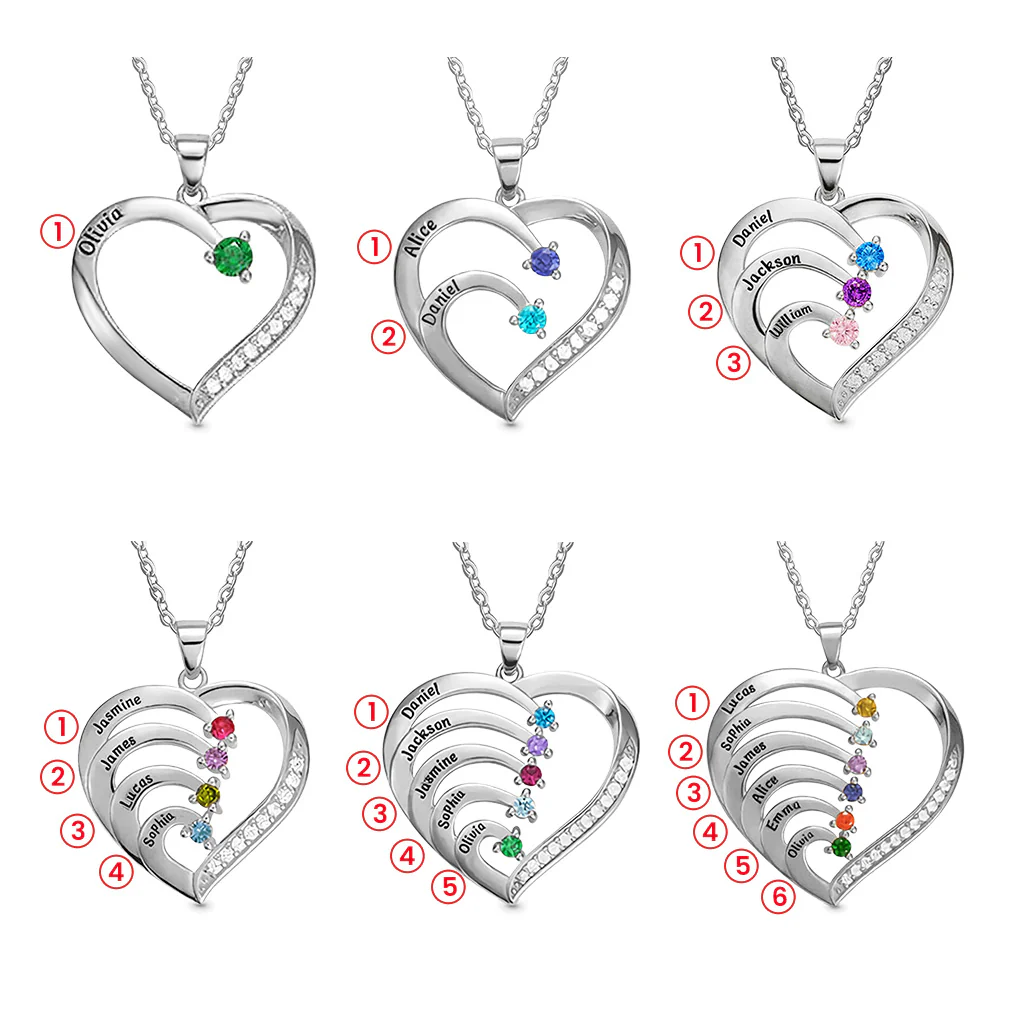 Gnoce Creative Three-color DIY Heart Necklace with 1-6 Birthstones - Image 4