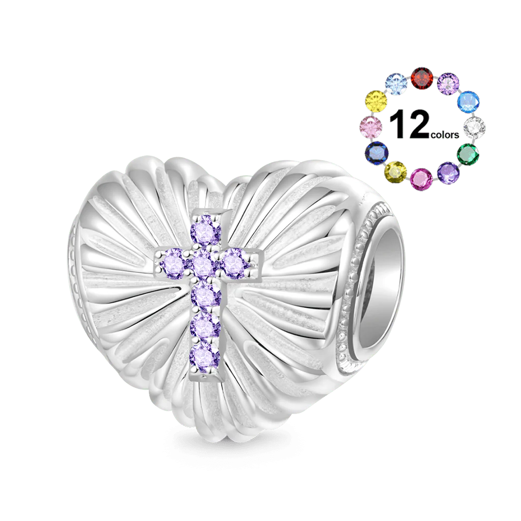 Gnoce Cross Faith Over Fear Birthstone Charm Platinum-plated Silver Blend