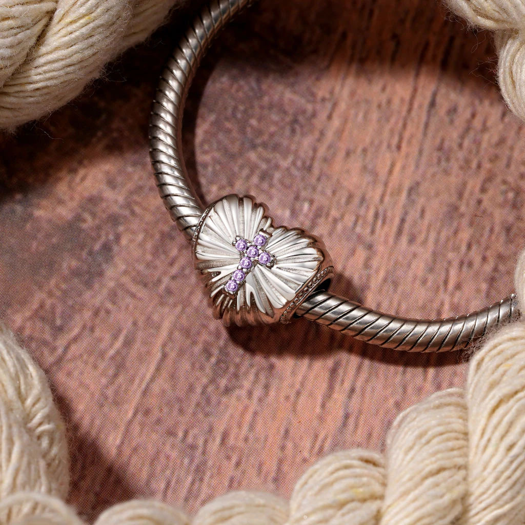 Gnoce Cross Faith Over Fear Birthstone Charm Platinum-plated Silver Blend - Image 3