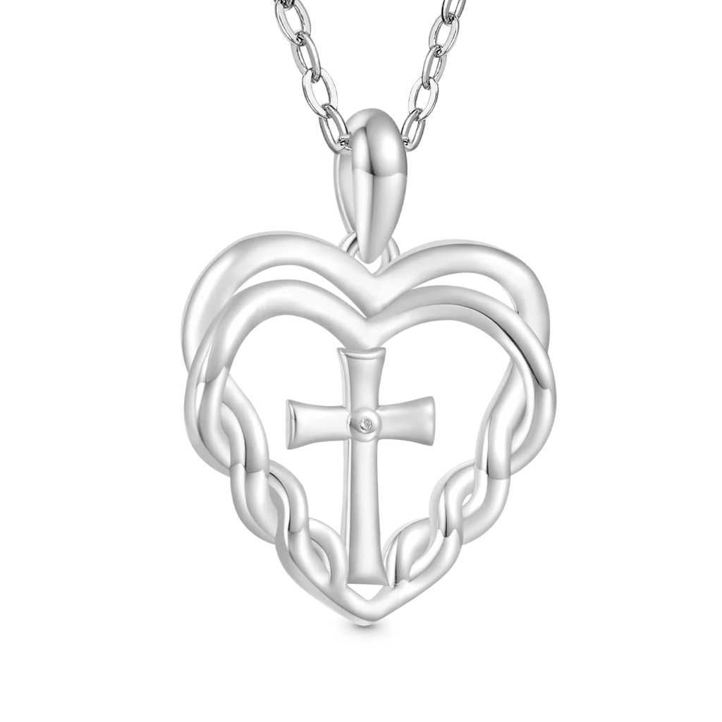 Gnoce Elegant Cross Heart Necklace Platinum-plated Silver Blend - Image 2
