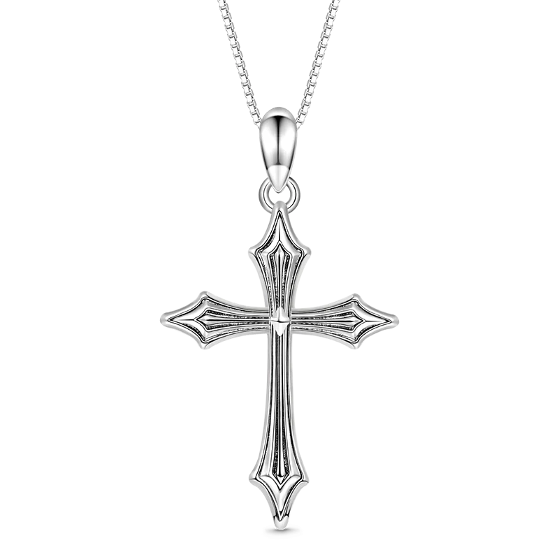Gnoce Sparkling Cross Necklace Platinum-plated Silver Blend
