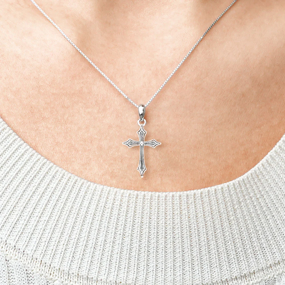 Gnoce Sparkling Cross Necklace Platinum-plated Silver Blend - Image 4