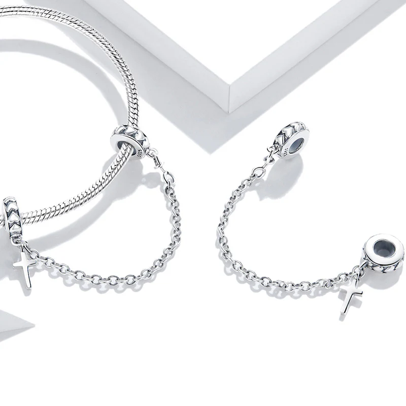 Minimalist Cross Safety Chain with Heart to Heart 925 Sterling Silver - Image 2