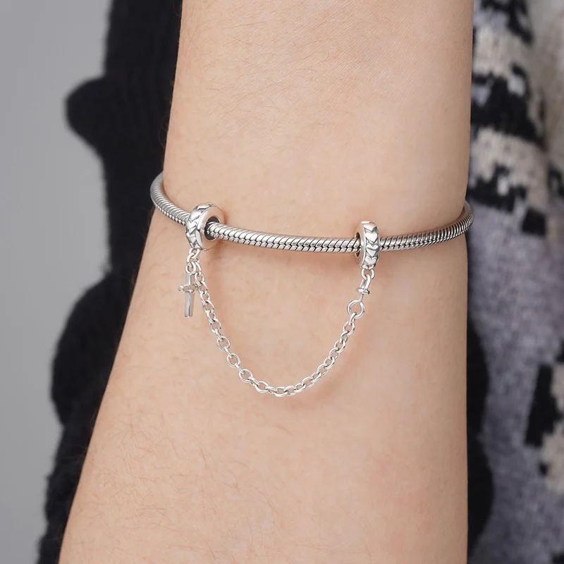 Minimalist Cross Safety Chain with Heart to Heart 925 Sterling Silver - Image 3