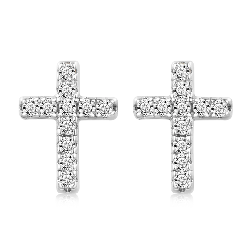 Gnoce Mini Cross Stud Earrings Platinum-plated Silver Blend - Image 3