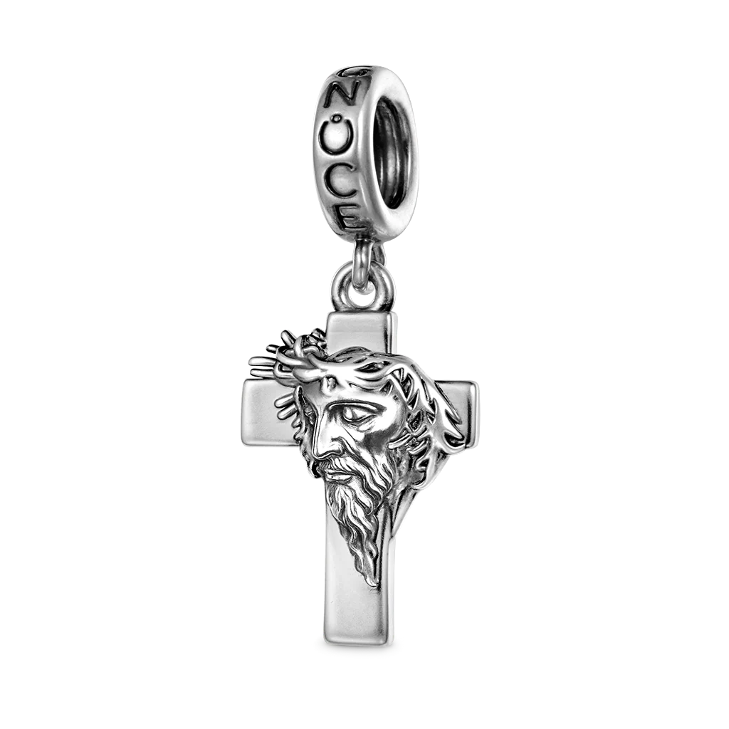Gnoce Cross with Thorn Crown Charm Platinum-plated Silver Blend