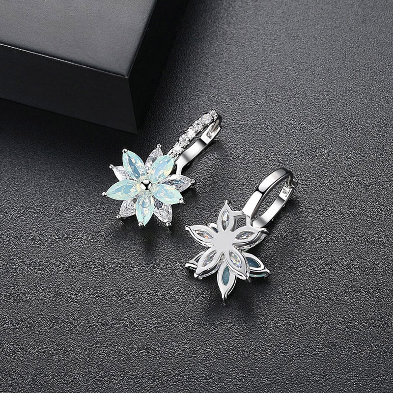 Gnoce Crystal Flower Leverback Dangle Earrings - Image 2