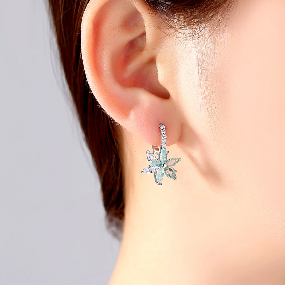 Gnoce Crystal Flower Leverback Dangle Earrings - Image 4