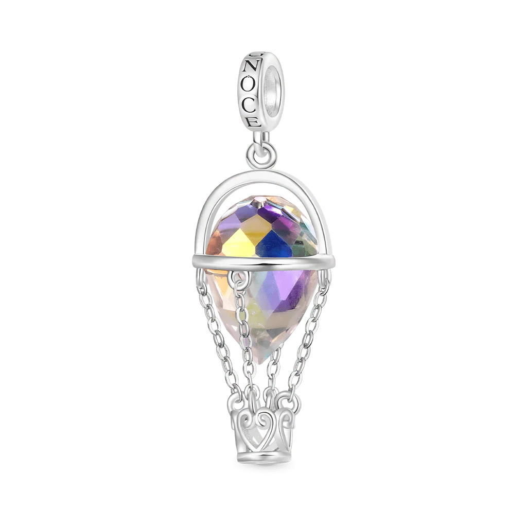 Gnoce Crystal Hot Air Balloon Charm Platinum-plated Silver Blend