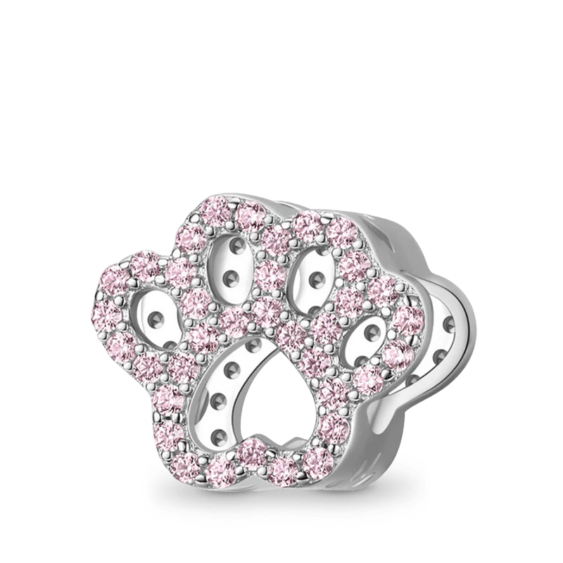 Crystal Pink Paw Charm Bead Sterling Silver
