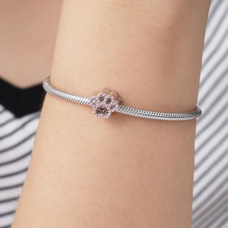 Crystal Pink Paw Charm Bead Sterling Silver - Image 3