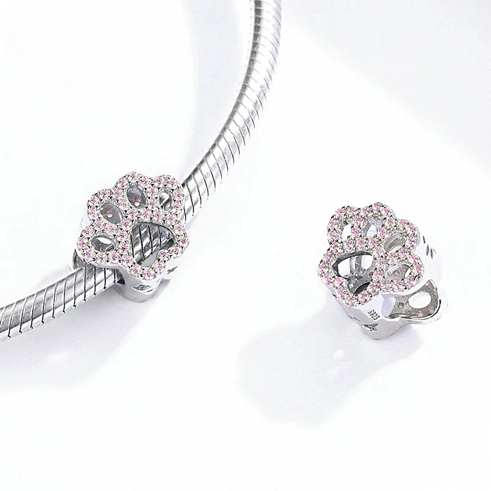 Crystal Pink Paw Charm Bead Sterling Silver - Image 2